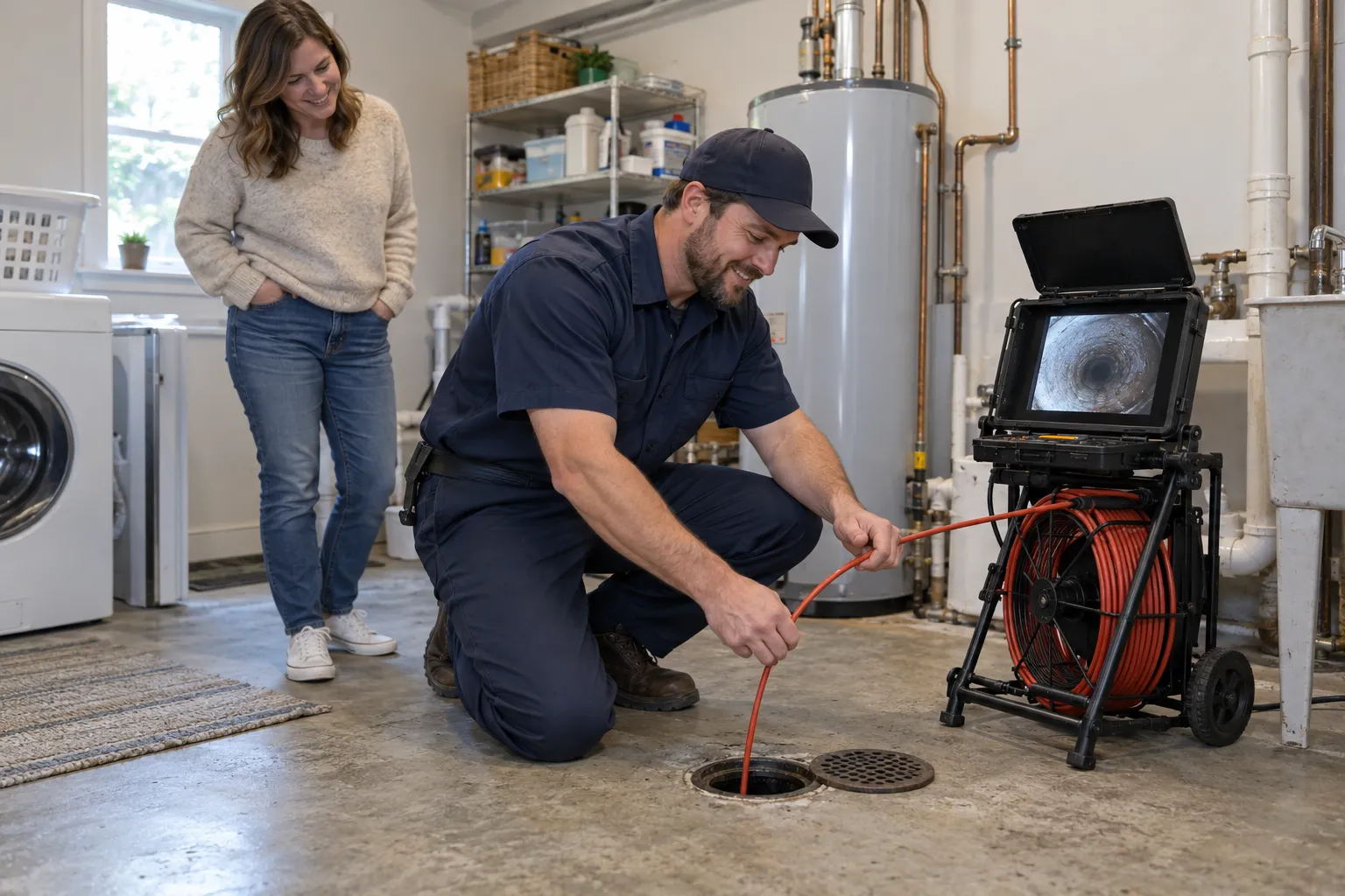A local provider checking a drain with a small camera in the Dallas area